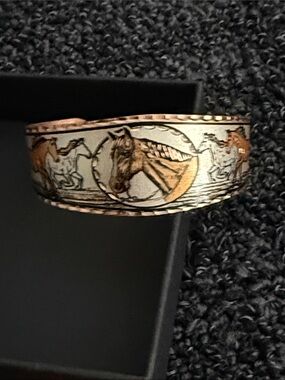Horse Motif Two-Tone Bangle Bracelet - Women's Jewelry